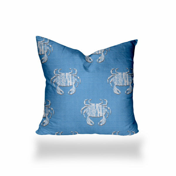 Homeroots 24" X 24" Blue And White Crab Zippered Coastal Throw Indoor Outdoor Pillow  100% Polyester 410548