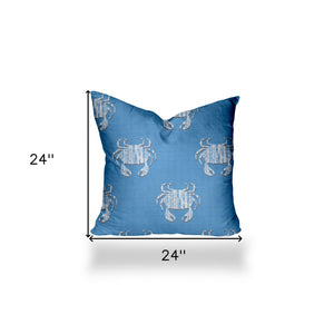 Homeroots 24" X 24" Blue And White Crab Zippered Coastal Throw Indoor Outdoor Pillow  100% Polyester 410548