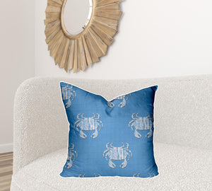 Homeroots 24" X 24" Blue And White Crab Zippered Coastal Throw Indoor Outdoor Pillow  100% Polyester 410548