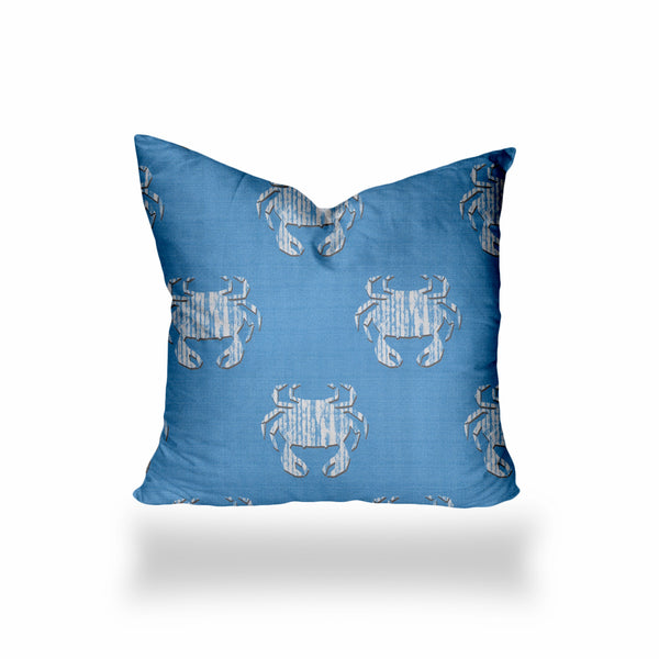 Homeroots 26" X 26" Blue And White Crab Zippered Coastal Throw Indoor Outdoor Pillow Cover  100% Polyester 410552