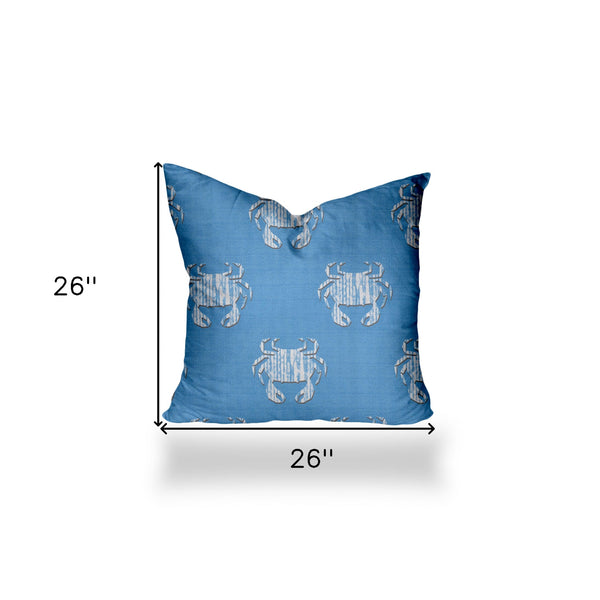 Homeroots 26" X 26" Blue And White Crab Zippered Coastal Throw Indoor Outdoor Pillow Cover  100% Polyester 410552