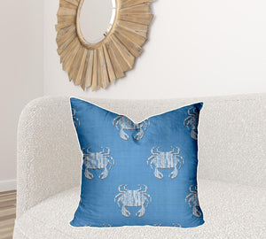 Homeroots 26" X 26" Blue And White Crab Zippered Coastal Throw Indoor Outdoor Pillow  100% Polyester 410553