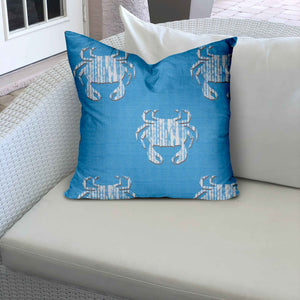 Homeroots 36" X 36" Blue And White Crab Zippered Coastal Throw Indoor Outdoor Pillow Cover  100% Polyester 410557