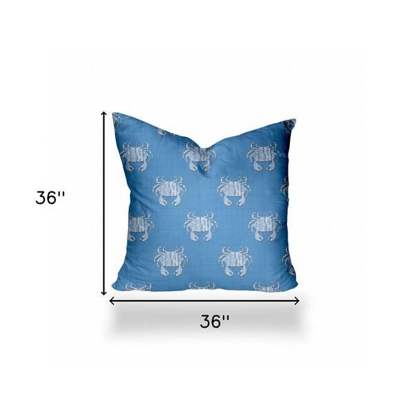 Homeroots 36" X 36" Blue And White Crab Zippered Coastal Throw Indoor Outdoor Pillow Cover  100% Polyester 410557