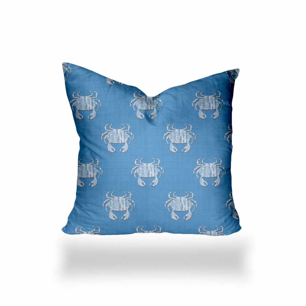 Homeroots 36" X 36" Blue And White Crab Zippered Coastal Throw Indoor Outdoor Pillow  100% Polyester 410558