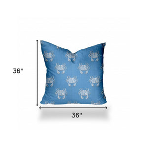 Homeroots 36" X 36" Blue And White Crab Zippered Coastal Throw Indoor Outdoor Pillow  100% Polyester 410558