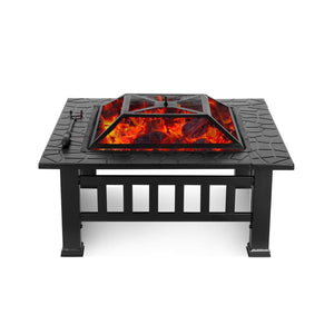 Homeroots 32" Black Square Charcoal Or Wood Burning Fire Pit With Cover   410561