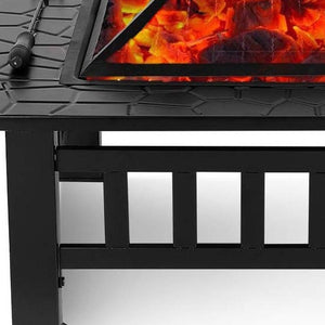 Homeroots 32" Black Square Charcoal Or Wood Burning Fire Pit With Cover   410561