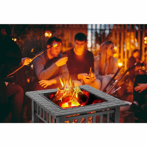Homeroots 32" Black Square Charcoal Or Wood Burning Fire Pit With Cover   410561