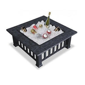 Homeroots 32" Gray Square Charcoal Or Wood Burning Fire Pit With Cover   410562