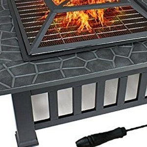 Homeroots 32" Gray Square Charcoal Or Wood Burning Fire Pit With Cover   410562