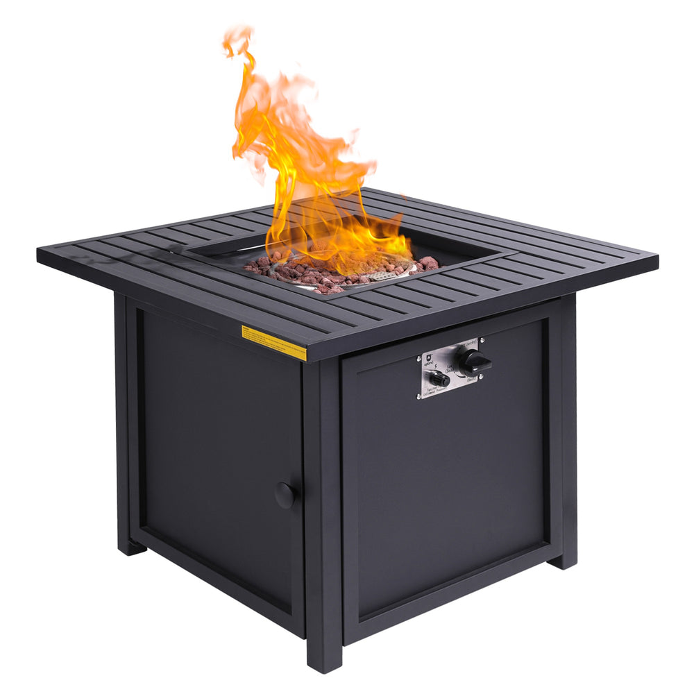 Homeroots 30" Black Square Slat Top Fire Pit Table With Lid   410563