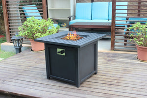 Homeroots 30" Black Square Slat Top Fire Pit Table With Lid   410563