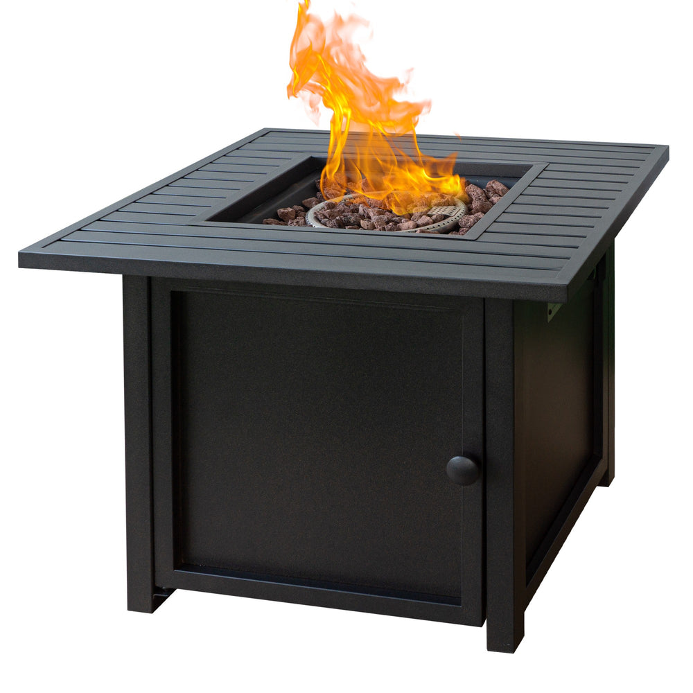 Homeroots 30" Brown Square Slat Top Fire Pit Table With Lid   410564