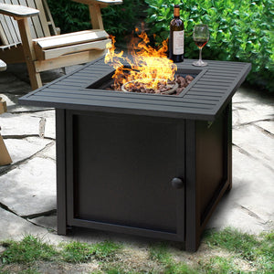 Homeroots 30" Brown Square Slat Top Fire Pit Table With Lid   410564