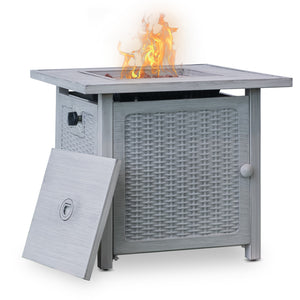 Homeroots 28" Ashy Gray Rattan Design Square Propane Fire Pit With Lava Rocks And Cover   410565