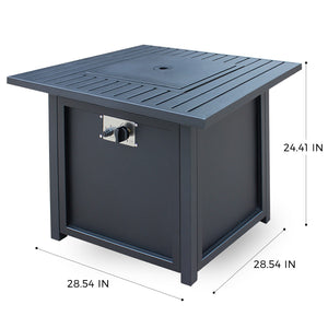 Homeroots 28" Black Square Propane Fire Pit With Lava Rocks And Cover   410566