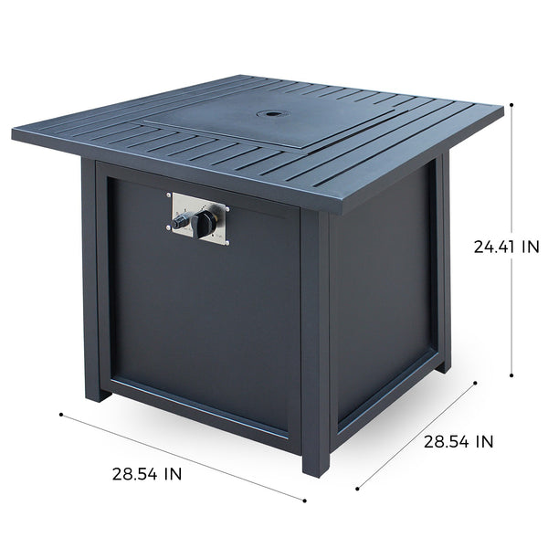 Homeroots 28" Black Square Propane Fire Pit With Lava Rocks And Cover   410566