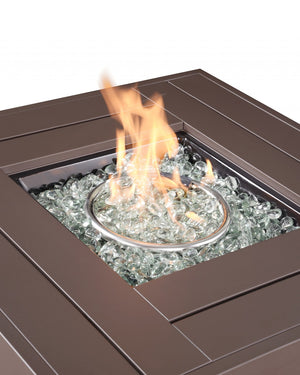 Homeroots 28" Brown Faux Rattan Design Square Propane Fire Pit With Glass Bead Rocks   410567