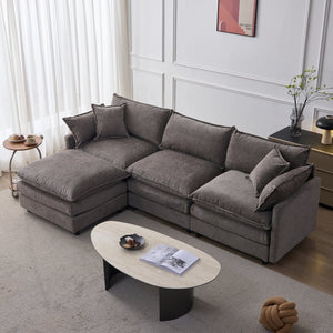 English Elm 105" L-shaped Chenille Sectional with Ottoman Pocket Spring Living Room Sofa Grey W1097S00228