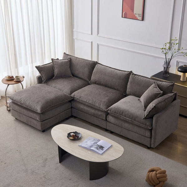 English Elm 105" L-shaped Chenille Sectional with Ottoman Pocket Spring Living Room Sofa Grey W1097S00228