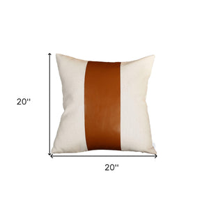 Homeroots Set Of Two 20" X 20" Brown And Ivory Faux Leather Zippered Pillow Cover   410583