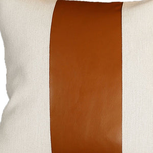 Homeroots Set Of Two 20" X 20" Brown And Ivory Faux Leather Zippered Pillow Cover   410583