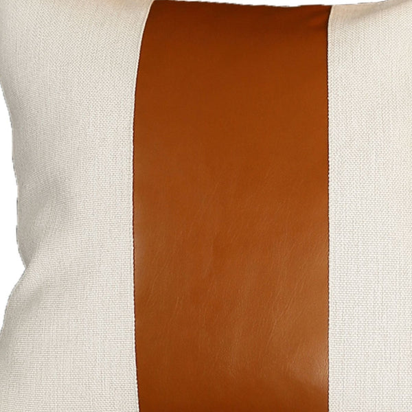 Homeroots Set Of Two 20" X 20" Brown And Ivory Faux Leather Zippered Pillow Cover   410583