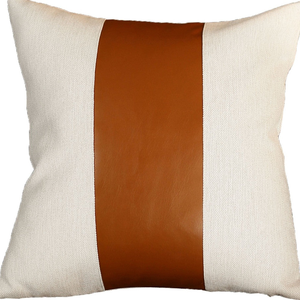 Homeroots Set Of Two 20" X 20" Brown And Ivory Faux Leather Zippered Pillow Cover   410583