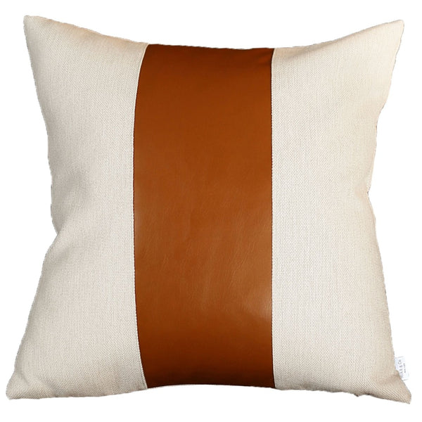 HomeRoots Set of Four 20" Brown and Ivory Faux Leather Pillow Covers - Stylish, Durable, Easy Care Decor Upgrade! 410586