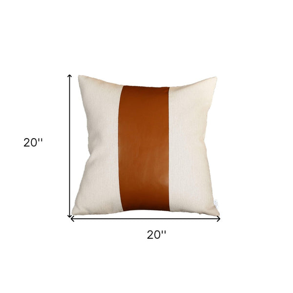 HomeRoots Set of Four 20" Brown and Ivory Faux Leather Pillow Covers - Stylish, Durable, Easy Care Decor Upgrade! 410586