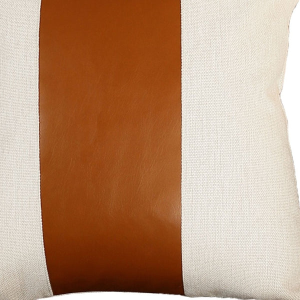 HomeRoots Set of Four 20" Brown and Ivory Faux Leather Pillow Covers - Stylish, Durable, Easy Care Decor Upgrade! 410586