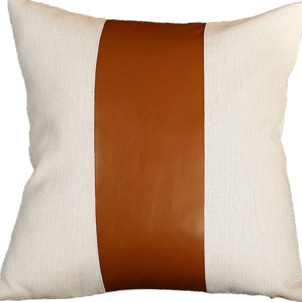 HomeRoots Set of Four 20" Brown and Ivory Faux Leather Pillow Covers - Stylish, Durable, Easy Care Decor Upgrade! 410586