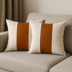 HomeRoots Set of Four 20" Brown and Ivory Faux Leather Pillow Covers - Stylish, Durable, Easy Care Decor Upgrade! 410586