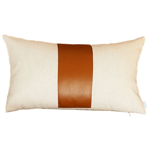 Homeroots Set Of Two 18" X 18" Brown And Ivory Faux Leather Zippered Pillow   410588