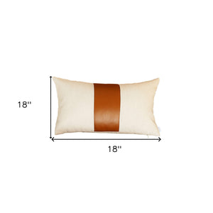 Homeroots Set Of Two 18" X 18" Brown And Ivory Faux Leather Zippered Pillow   410588
