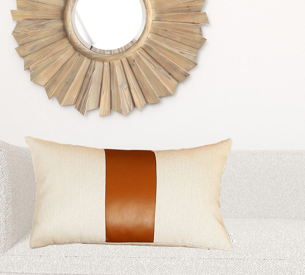 Homeroots Set Of Two 18" X 18" Brown And Ivory Faux Leather Zippered Pillow   410588