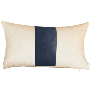 Homeroots Set Of Two 18" X 18" Navy Blue And Ivory Faux Leather Zippered Pillow   410589