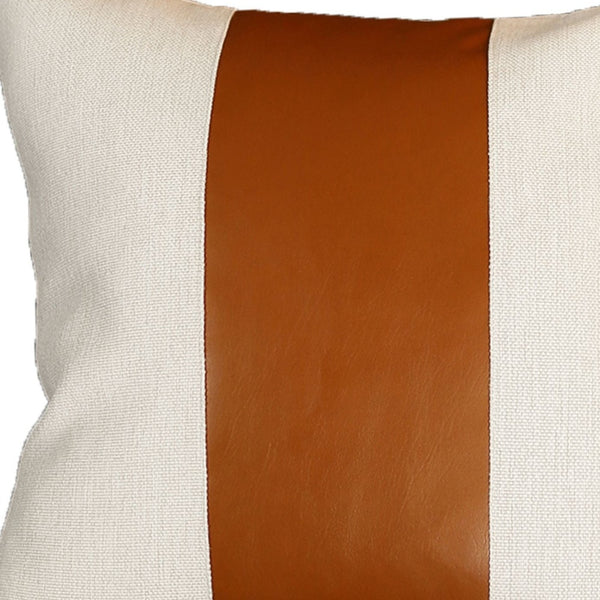 Homeroots Set Of Two 18" X 18" Brown And Ivory Faux Leather Zippered Pillow   410590
