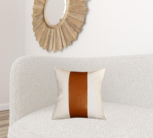 Homeroots Set Of Two 18" X 18" Brown And Ivory Faux Leather Zippered Pillow   410590