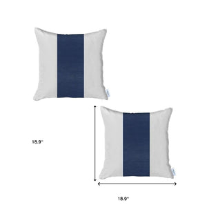 Homeroots Set Of Two 18" X 18" Navy Blue Solid Color Zippered Handmade Faux Leather Throw Pillow   410591