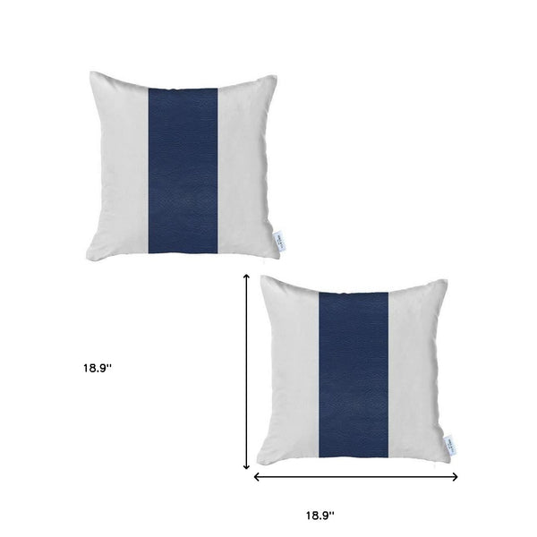 Homeroots Set Of Two 18" X 18" Navy Blue Solid Color Zippered Handmade Faux Leather Throw Pillow   410591