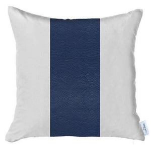 Homeroots Set Of Two 18" X 18" Navy Blue Solid Color Zippered Handmade Faux Leather Throw Pillow   410591