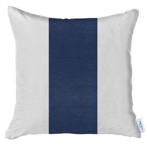 Homeroots Set Of Two 18" X 18" Navy Blue Solid Color Zippered Handmade Faux Leather Throw Pillow   410591