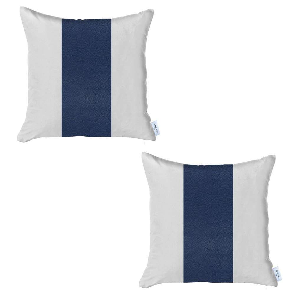 Homeroots Set Of Two 18" X 18" Navy Blue Solid Color Zippered Handmade Faux Leather Throw Pillow   410591