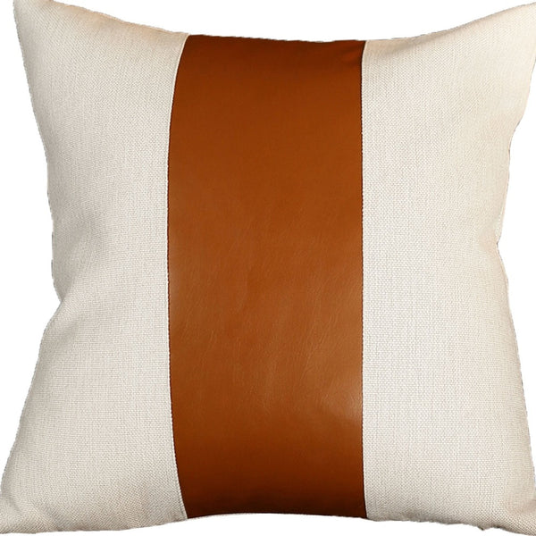 Homeroots Set Of Two 20" X 20" Brown And Ivory Faux Leather Zippered Pillow   410592