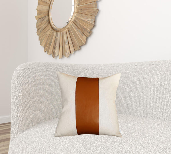 Homeroots Set Of Two 20" X 20" Brown And Ivory Faux Leather Zippered Pillow   410592