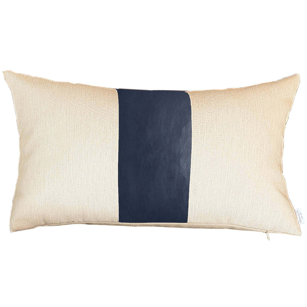 Homeroots Set Of Four 18" X 18" Navy Blue And Ivory Faux Leather Zippered Pillow   410594