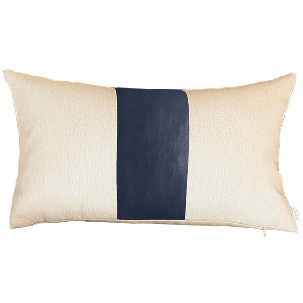 Homeroots Set Of Four 18" X 18" Navy Blue And Ivory Faux Leather Zippered Pillow   410594