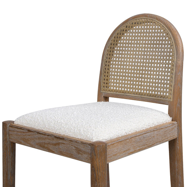 English Elm Jennifer Taylor Home - Panama 30.5" Curved Back Cane Rattan Bar Stool with Oak Frame, Boucle Upholstery & Brass Footrest White B2719P238387